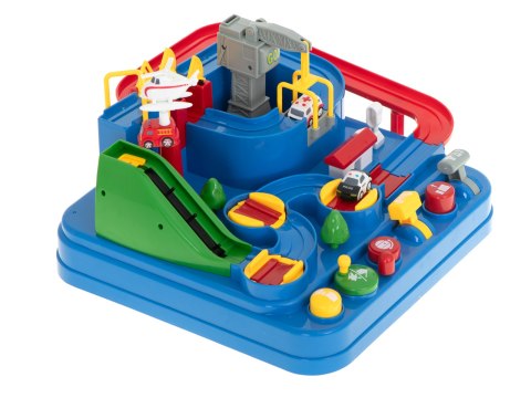 Tor przeszkód interaktywny samochodowy wyścigi parking 3 pojazdy straż radiowóz ambulans, 1 helikopter 32x32cm XXL