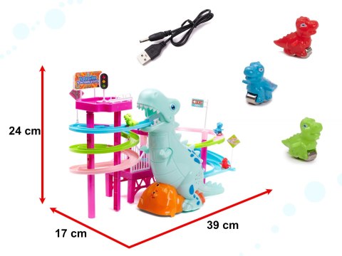 Tor wyścigowy dinozaur zjeżdżalnia ruchome schody LED dźwięk