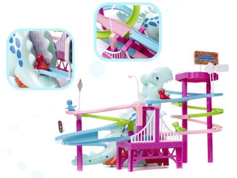 Tor wyścigowy dinozaur zjeżdżalnia ruchome schody LED dźwięk