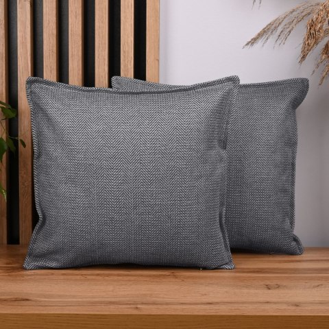 Zestaw 2 szt. poszewek w jodełkę 45 x 45 cm w kolorze ciemnoszarym