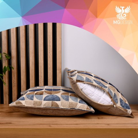Poszewka z geometrycznym wzorem 60 x 60 cm w kolorze beżowo-niebieskim