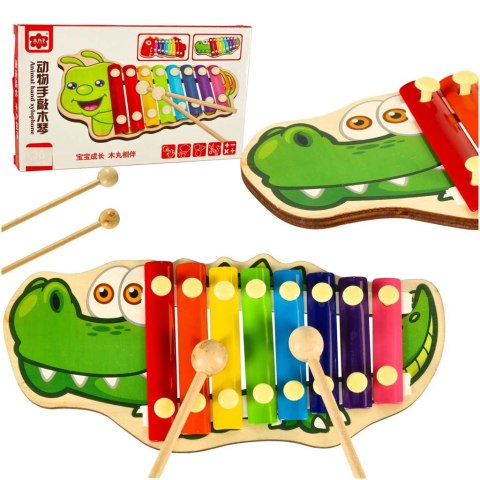 Cymbałki drewniane kolorowe dla dzieci szkolne edukacyjne pałki pałeczki krokodyl