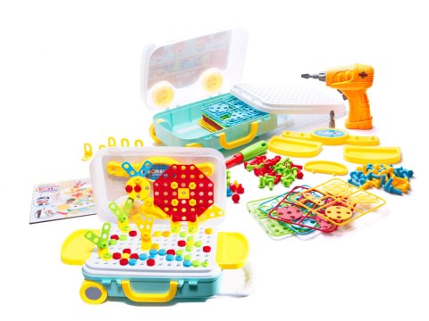 Wkrętarka wiertarka śrubki klocki konstrukcyjne zestaw majsterkowicza walizka 258 elementów