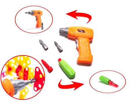 Wkrętarka wiertarka śrubki klocki konstrukcyjne zestaw majsterkowicza walizka 261 elementów