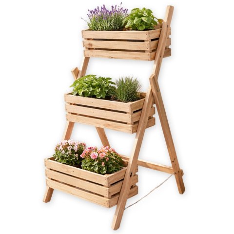 Drewniany kwietnik, wkład 40 cm - warzywnik 3-poziomowy, skrzynka na zioła, kwiaty, balkon, taras i ogród