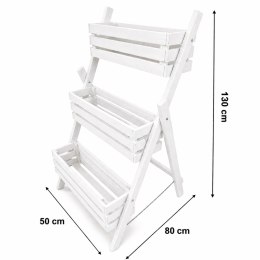 Biały, drewniany kwietnik, wkład 40 cm - warzywnik 3-poziomowy na zioła, kwiaty, balkon, taras i ogród