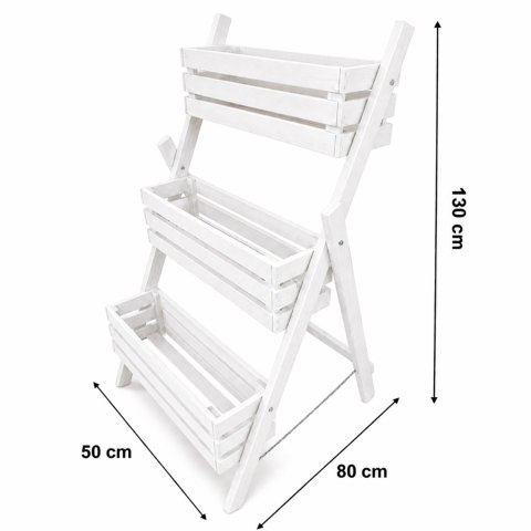 Biały, drewniany kwietnik, wkład 40 cm - warzywnik 3-poziomowy na zioła, kwiaty, balkon, taras i ogród