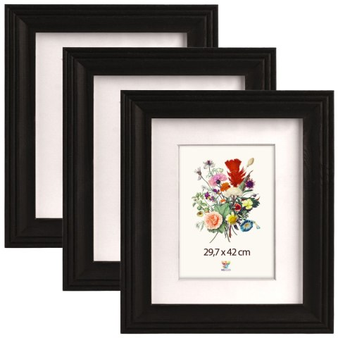 Zestaw 3 szt. frezowanych ramek A3 29,7 x 42 cm w kolorze czarnym
