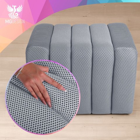 Designerska pufa strukturalna 48 x 60 cm w kolorze jasnoszarym