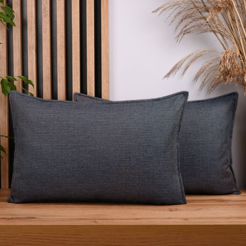 Zestaw 2 szt. poszewek w jodełkę 40 x 80 cm w kolorze granatowym