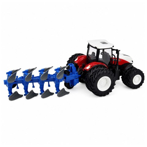 Traktor Rolniczy Z Pługiem Wieloskibowym Zdalnie Sterowany RC Czerwony 1:24