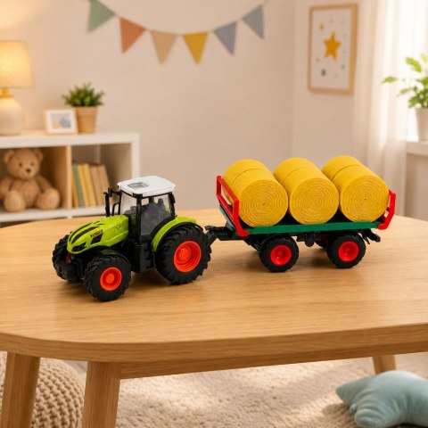 Traktor Rolniczy Zdalnie Sterowany RC z Przyczepą Bale Siana Światła 1:24