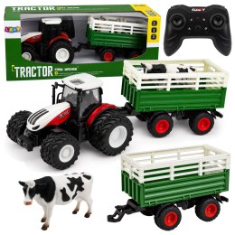 Traktor Rolniczy z Przyczepą Zdalnie Sterowany RC Figurka Krowy 1:24