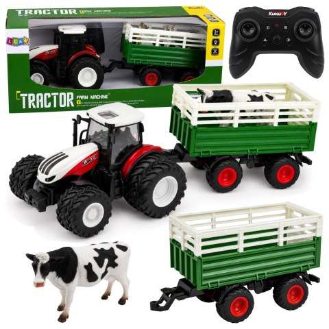 Traktor Rolniczy z Przyczepą Zdalnie Sterowany RC Figurka Krowy 1:24