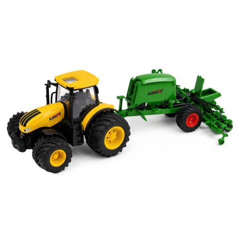 Traktor Rolniczy z Siewnikiem i Agregatem Światła Dźwięki Żółty 1:24