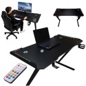 Biurko gamingowe LED podświetlenie RGB uchwyty komputerowe dla gracza 120x60cm