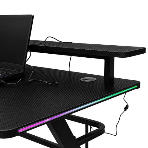 Biurko gamingowe z nadstawką LED RGB uchwyty komputerowe dla gracza 120x60cm