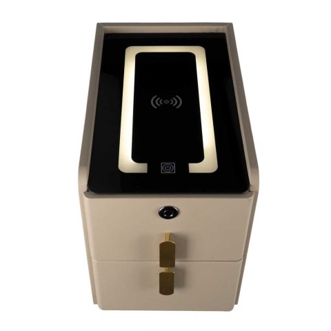 Szafka nocna szuflady oświetlenie LED USB ładowanie głośnik Bluetooth beżowa