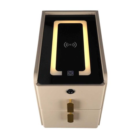 Szafka nocna szuflady oświetlenie LED USB ładowanie głośnik Bluetooth beżowa