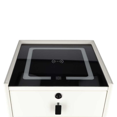 Szafka nocna szuflady oświetlenie LED USB ładowanie głośnik Bluetooth ecru