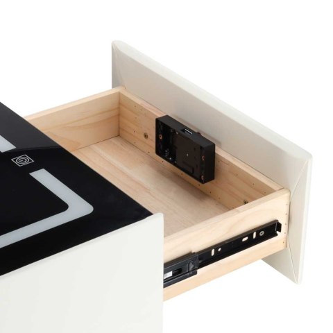 Szafka nocna wisząca szuflady oświetlenie LED USB ładowanie głośnik Bluetoot ecru