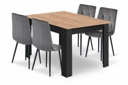 Zestaw stół NP 120x80cm Craft Czarny + 4 krzesła LIBRA szare