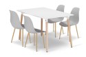Zestaw Stół ADRIA 120cm x 80cm - biały + 4 krzesła WAT szare / nogi naturalne