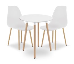 Zestaw Stół KAMI Okrągły 60cm - biały / naturalne nogi + 2 krzesła WAT białe / nogi naturalne