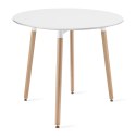 Zestaw Stół KAMI Okrągły 80cm - biały / naturalne nogi + 4 krzesła WAT szare / nogi naturalne