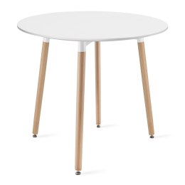 Zestaw Stół KAMI Okrągły 80cm - biały / naturalne nogi + 4 krzesła WAT szare / nogi naturalne