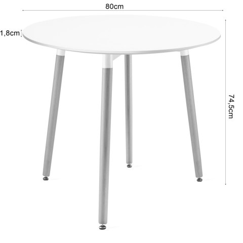 Zestaw Stół KAMI Okrągły 80cm - biały / naturalne nogi + 4 krzesła WAT szare / nogi naturalne