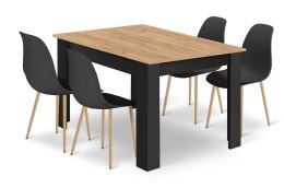 Zestaw Stół NP 120x80cm Artisan nogi czarne + 4 krzesła WAT czarne / nogi naturalne