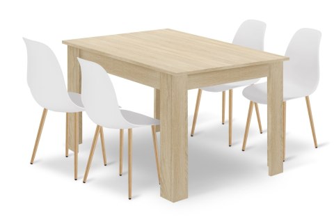 Zestaw Stół NP 120x80cm Dąb Sonoma + 4 krzesła WAT białe / nogi naturalne