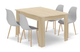 Zestaw Stół NP 120x80cm Dąb Sonoma + 4 krzesła WAT szare / nogi naturalne
