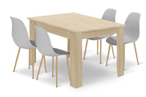 Zestaw Stół NP 120x80cm Dąb Sonoma + 4 krzesła WAT szare / nogi naturalne