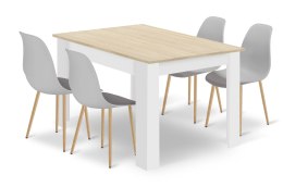 Zestaw Stół NP 120x80cm Dąb Sonoma + Biały + 4 krzesła WAT szare / nogi naturalne