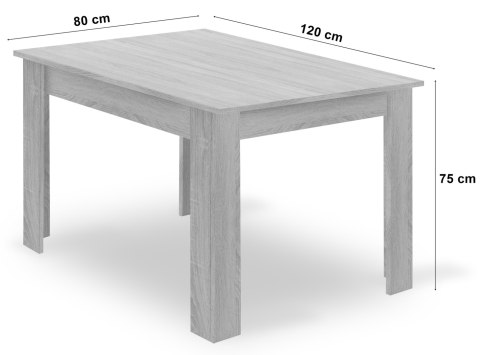 Zestaw Stół NP 120x80cm Dąb Sonoma + Biały + 4 krzesła WAT szare / nogi naturalne
