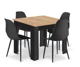 Zestaw Stół NP 80x80cm Artisan nogi czarne + 4 krzesła WAT czarne / nogi czarne