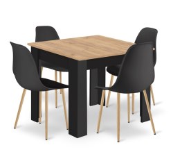 Zestaw Stół NP 80x80cm Artisan nogi czarne + 4 krzesła WAT czarne / nogi naturalne