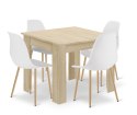 Zestaw Stół NP 80x80cm Dąb Sonoma + 4 krzesła WAT białe / nogi naturalne