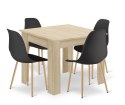 Zestaw Stół NP 80x80cm Dąb Sonoma + 4 krzesła WAT czarne / nogi naturalne