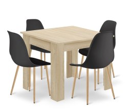 Zestaw Stół NP 80x80cm Dąb Sonoma + 4 krzesła WAT czarne / nogi naturalne