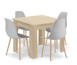 Zestaw Stół NP 80x80cm Dąb Sonoma + 4 krzesła WAT szare / nogi naturalne