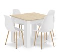 Zestaw Stół NP 80x80cm Dąb Sonoma + Biały + 4 krzesła WAT białe / nogi naturalne