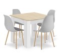 Zestaw Stół NP 80x80cm Dąb Sonoma + Biały + 4 krzesła WAT szare / nogi naturalne