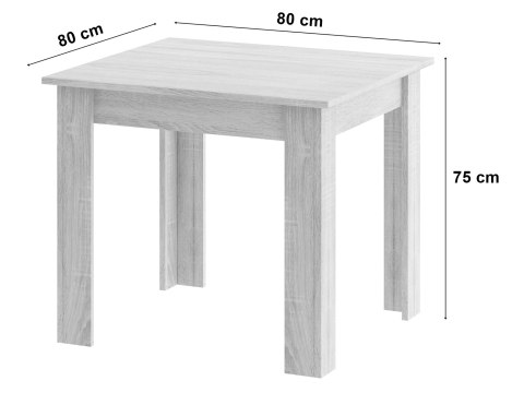 Zestaw Stół NP 80x80cm Dąb Sonoma + Biały + 4 krzesła WAT szare / nogi naturalne