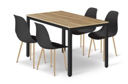 Zestaw Stół TESSA 120cm x 60cm - dąb sonoma / czarne nogi + 4 krzesła WAT czarne / nogi naturalne