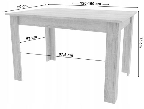 Stół rozkładany NP 120-160x80 Sonoma - nogi białe