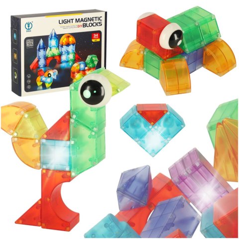 Klocki magnetyczne konstrukcyjne świecące elementy figury 3D 32el.