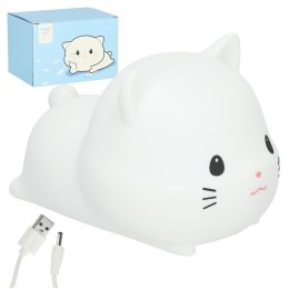 Lampka nocna dla dzieci silikonowa dotykowa miękka USB biała kotek leżący